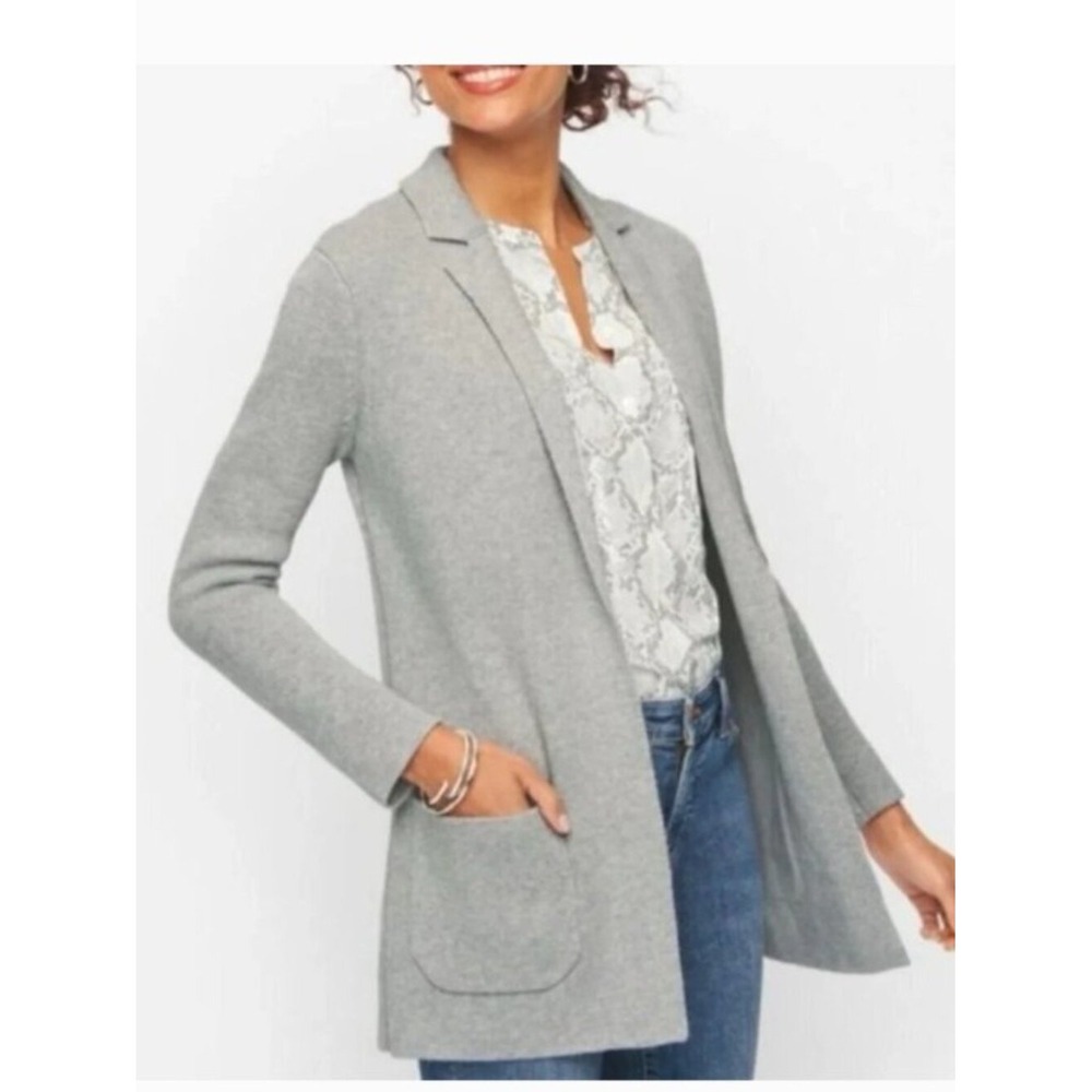 TALBOTS XS Light Grey Merino Wool Blend Open Unstructured Sweater Blazer Office